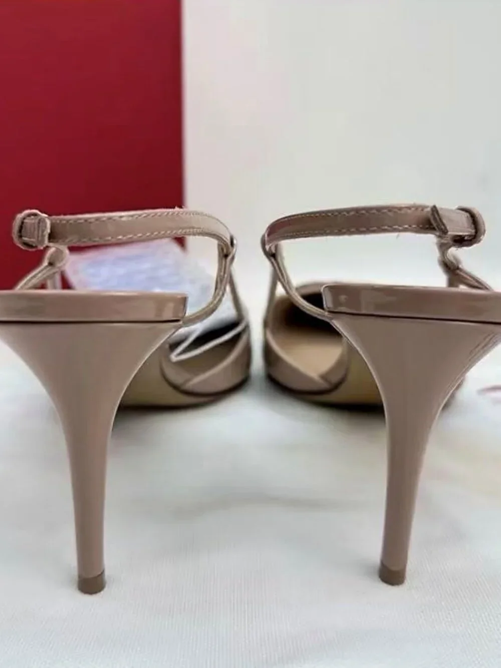 Valentino Nude Patent Leather VLogo Slingback Heels
